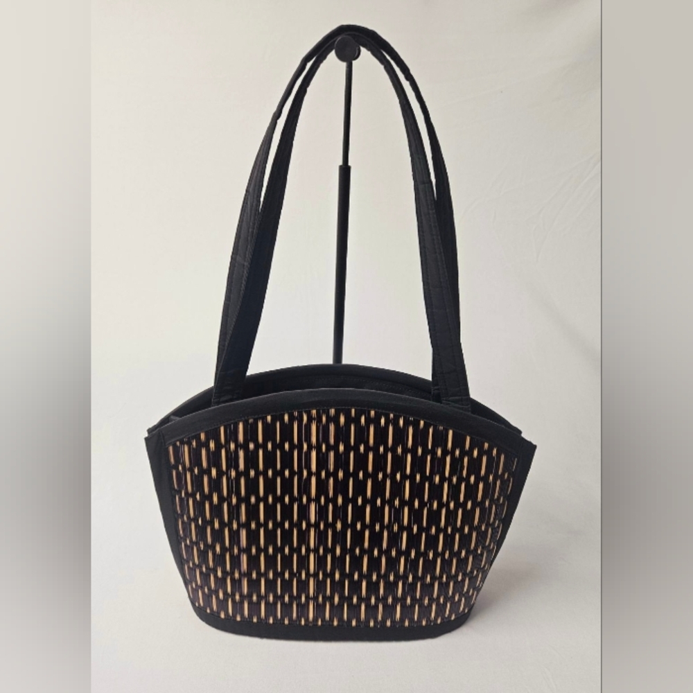 Baskets Of Cambodia Tatami Grass Woven Shoulder Bag w/ Canvas Lining & Straps